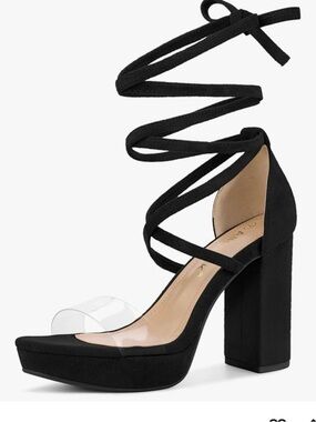 Allegra K Black Lace-Up Platform Block Heel Sandal Size 7.5